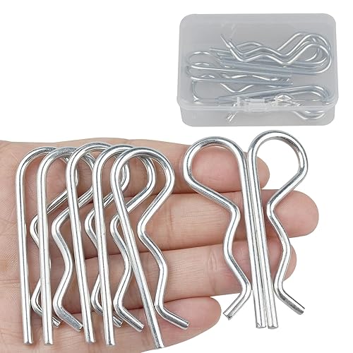 Miniatura 8 de Kit surtido de 24 pasadores de chaveta, clips R resistentes chapados en zinc, kit surtido de pasadores de enganche, clips de chaveta para sistema de