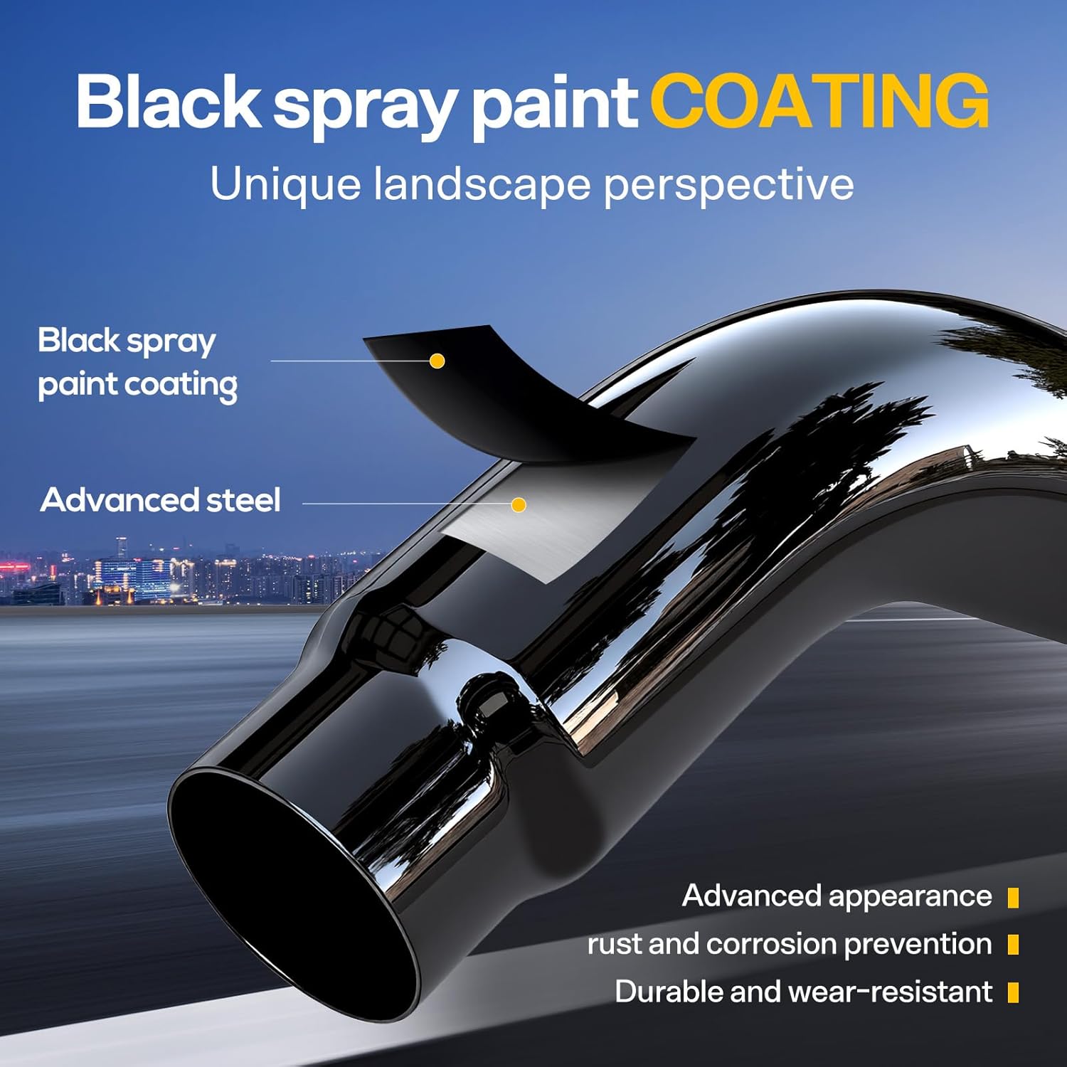 Universal Exhaust Elbow Pipe 5” Inlet 6" Outlet with Steel Clamp - Chrome/Black Finish for Cars & Trucks