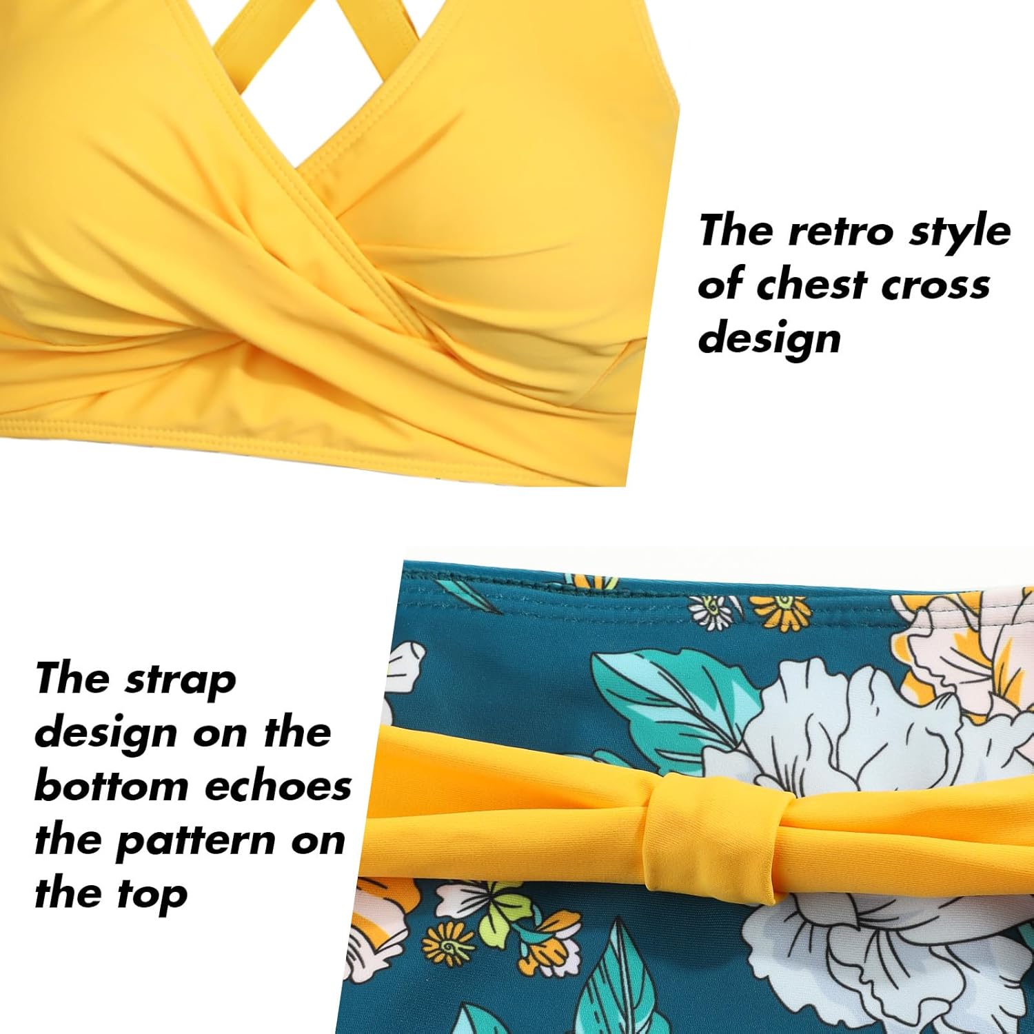 SEAFORM Womens Two Piece Swimsuits Wrap Front Bikini High Waisted Bottom Tummy Control Bathing Suits Vintage Print Swimwear - Image 3