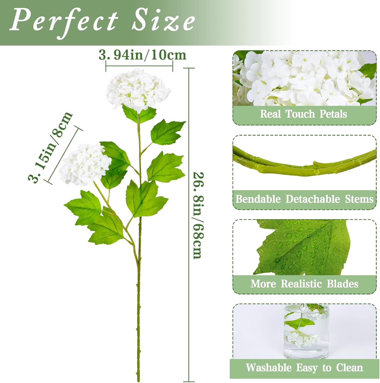 Waipfaru 4PCS Hydrangea Artificial Flowers, Real Touch Flowers, 26.8" Faux Hydrangea Flowers, Latex Real Touch Hydrangeas, Fake Flowers for Home Decor Party Bouquet Wedding Decoration, White - Image 5