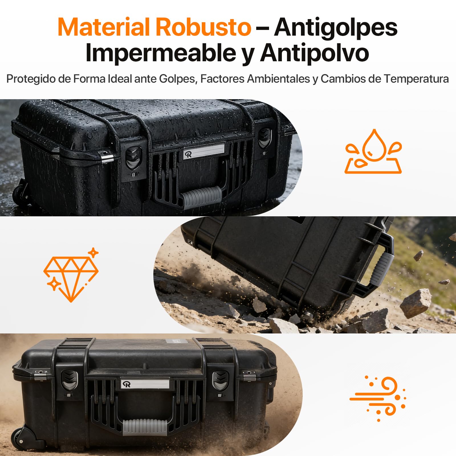 Rollei Maleta para cámara, Extremadamente Robusta, irrompible e Impermeable, Grande, con Ruedas, para Exteriores, regulación automática de la presión y protección antirrobo, maletín para cámara
