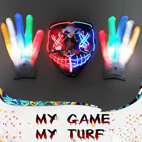 Miniatura 2 de STONCH - Juego de guantes y máscara de esqueleto de Halloween con luz LED y 3 modos de iluminación, decoraciones de Halloween, máscaras y disfraces