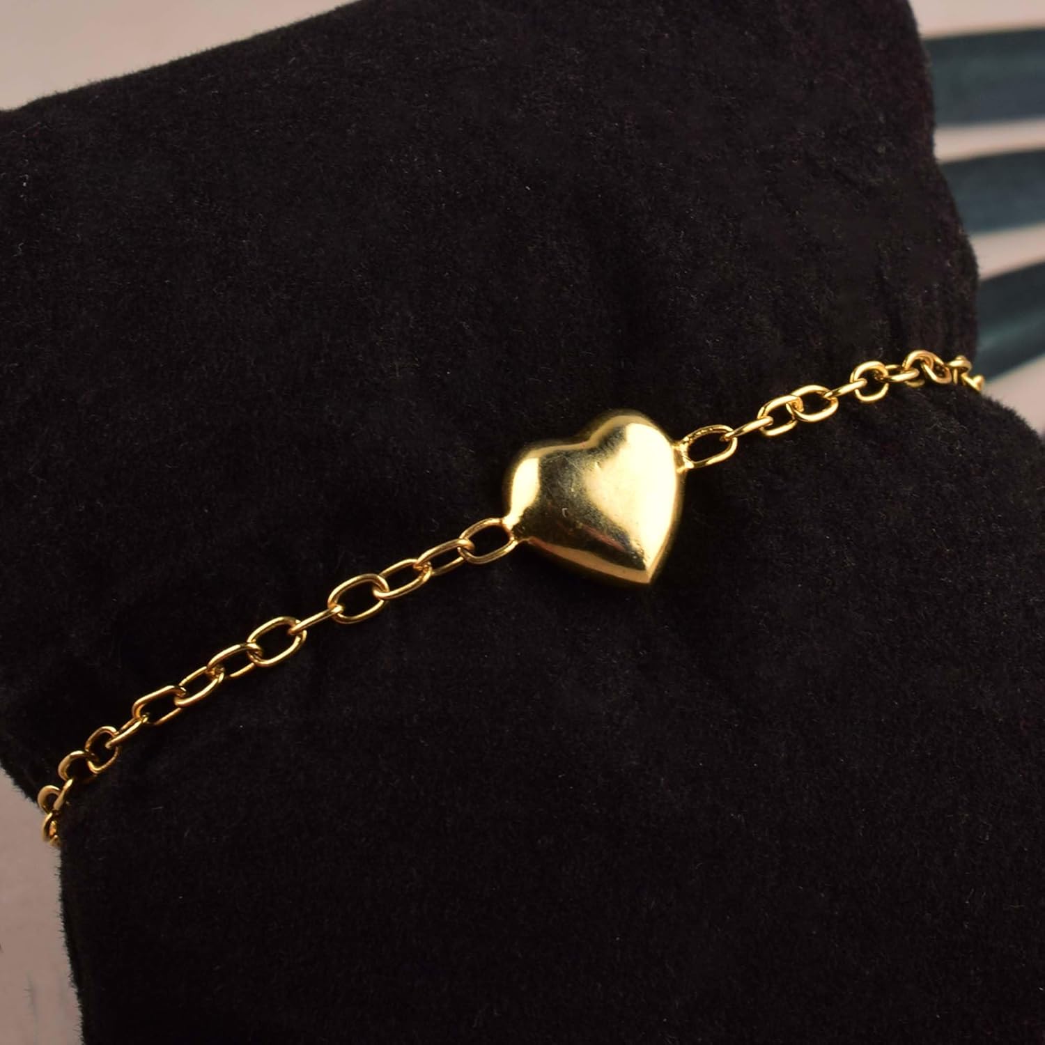 Gold Heart Charm Bracelet – Dainty Adjustable Chain Jewelry for Women and Girls – Minimalist Love Bracelet Gift for Her – 18 inch AAA+ Quality (heart bracelet) - Image 2