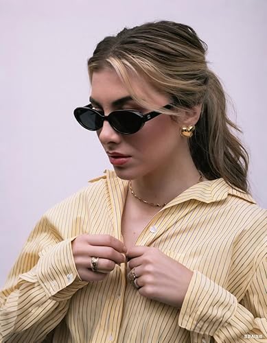 Miniatura 3 de AIEYEZO Lentes de sol ovalados retro para mujer, a la moda, con marco ovalado, lentes de sol de los años 90, estilo vintage