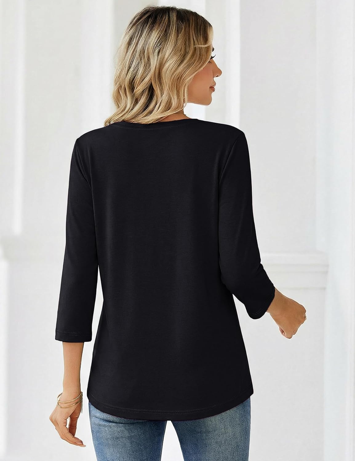 YUCOLEN 3/4 Length Sleeve Womens Tops V Neck T Shirts Dressy Casual Blouses for Women Summer Clothes Cotton Basic Tees - Image 5