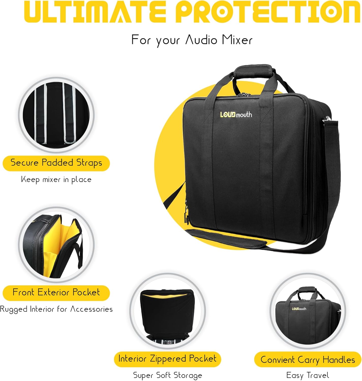 Loudmouth Travel Audio Mixer Bag | Rugged Padded DJ Musician Gig Bag Case | 15.5" x 15.5" x 6.75"
