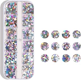 1 Box 12 Grid Holographic Nail Glitter Sequins Butterfly Hearts Star Hexagon Colorful Sequins for DIY Nail Art Crafts Face...