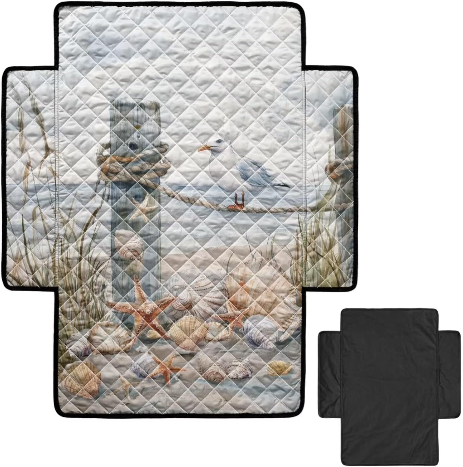 Seagull Beach Print Recliner Chair Cover, Anti-Slip Quilted Polyester Recliner Slipcover, Washable Pets Friendly Furniture Protector for Most Standard Recliners