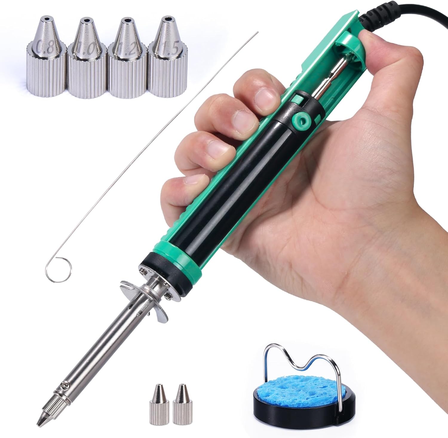 YIHUA 929D-V Electric Desoldering Soldering Iron Solder Sucker Desoldering Pump Kit bundle with 4 PCS Compatible Desoldering Nozzles Set (0.8mm, 1.0mm, 1.2mm, 1.5mm)