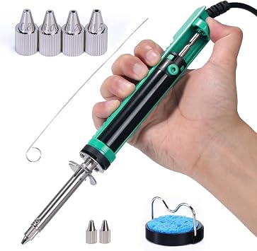 YIHUA 929D-V Electric Desoldering Soldering Iron Solder Sucker Desoldering Pump Kit bundle with 4 PCS Compatible Desoldering Nozzles Set 0.8mm, 1.0mm, 1.2mm, 1.5mm