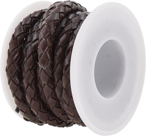 Miniatura 3 de Mandala Crafts Cordón de cuero trenzado Bolo marrón oscuro para manualidades de bolo, 6.5 pies, redondo, de cuero trenzado genuino, cuerda de cuero