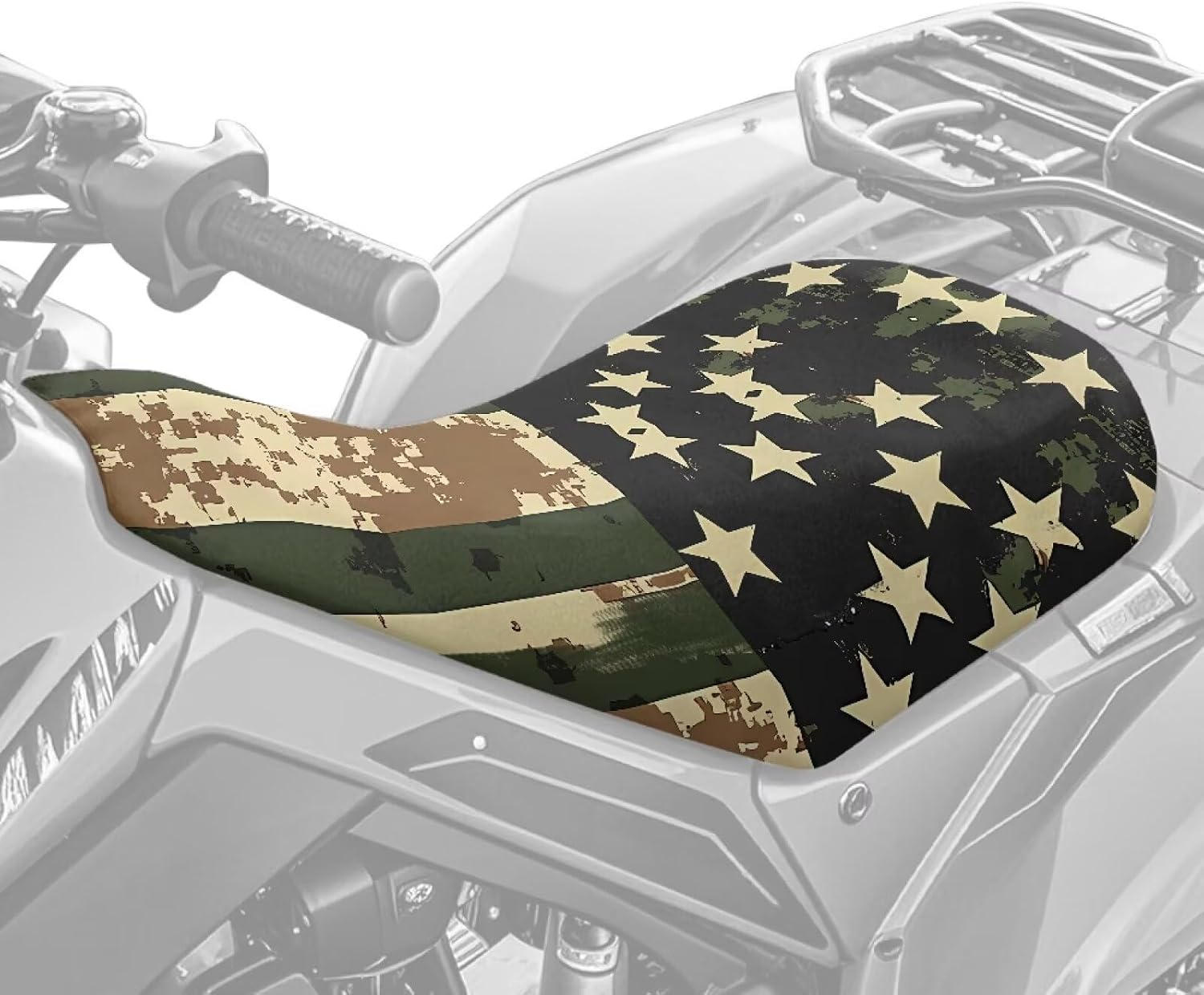 Dreaweet Waterproof ATV Seat Cover Army Green Camo US Flag Four Wheeler Accessories for Women Men Anti-Slip & Tear-Resistant Universal Seat Covers for Most ATV Scrambler Foreman Rancher Sportsman