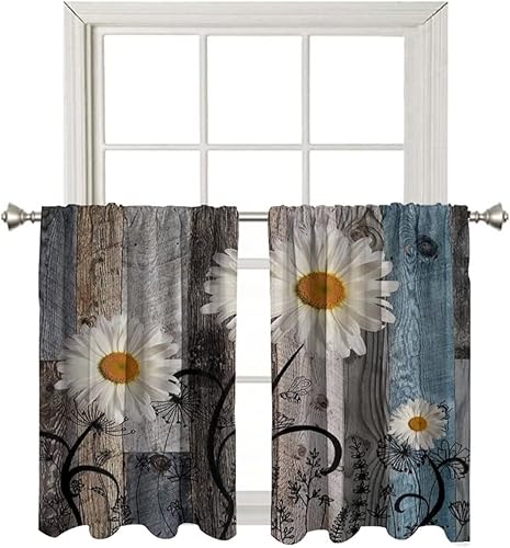 Miniatura 8 de Cortinas cortas de 24 pulgadas de largo, cortina de oscurecimiento de habitación para cocina, baño, dormitorio, estilo rústico, girasol, tela con