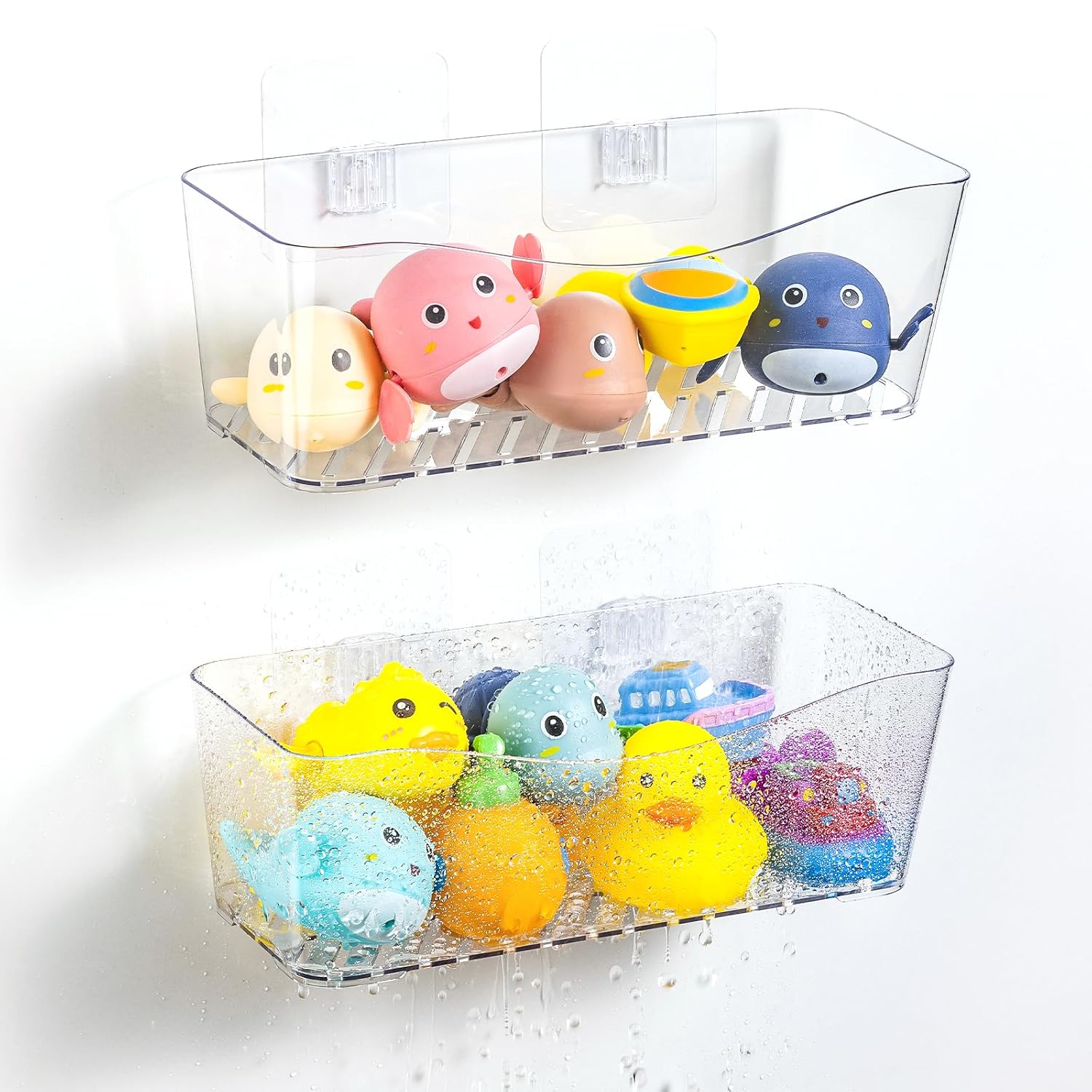 MIUKAA 2 Pack Large Bath Toy Storage Organizer Clear Bath Toy Holder for Bathtub Plastic Shower Toy Holder