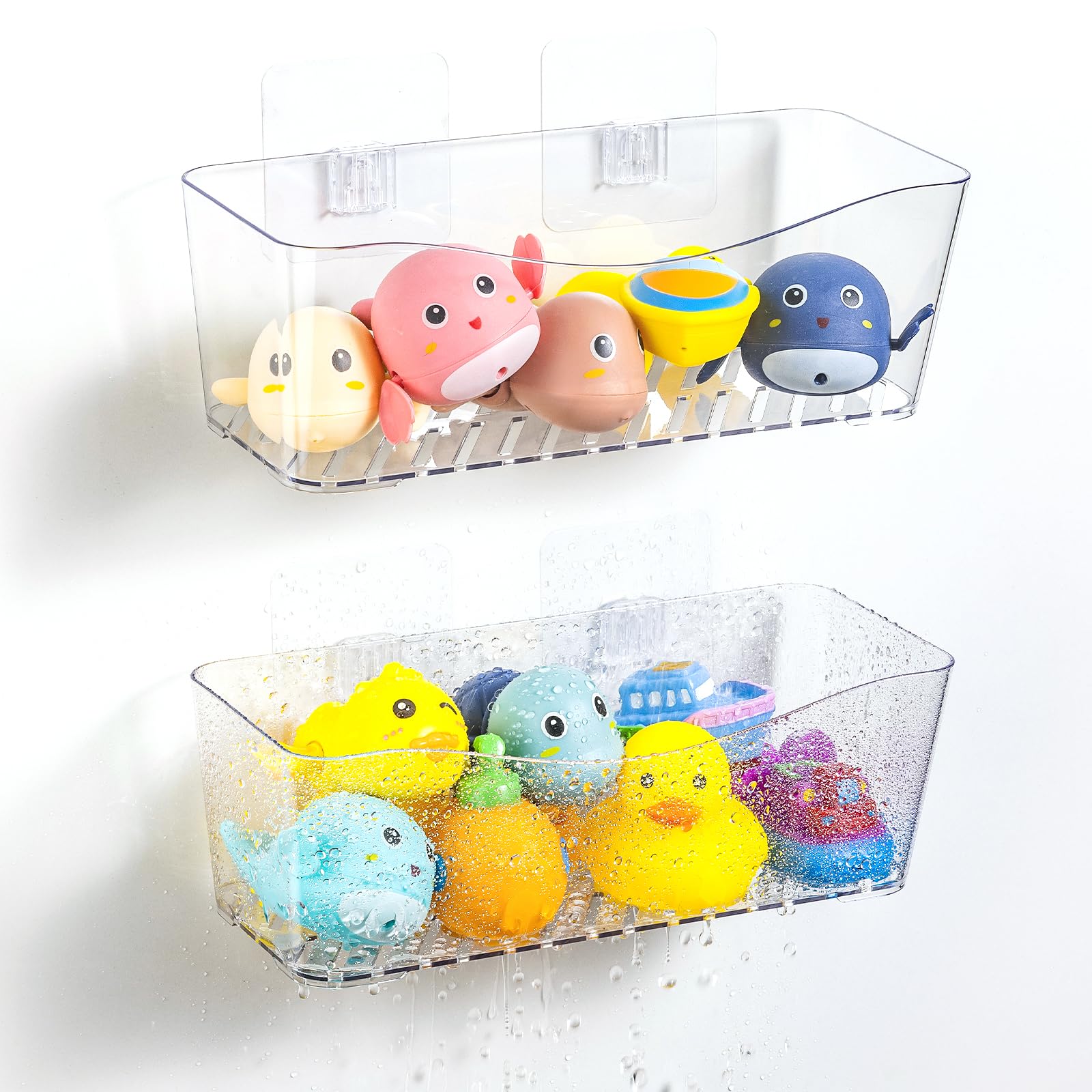 MIUKAA 2 Pack Large Bath Toy Storage Organizer Clear Bath Toy Holder for Bathtub Plastic Shower Toy Holder