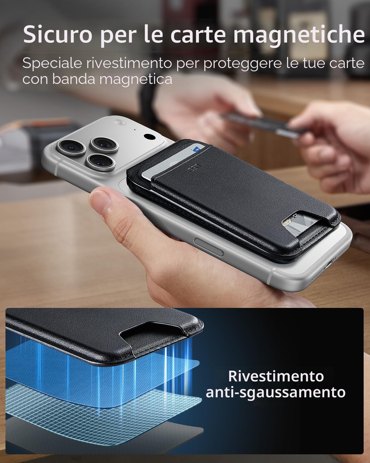 ESR Portafoglio con MagSafe, RFID Blocco, Supporto per 5 Carte, Pelle Vegana, Supporto Regolabile, Wallet per iPhone Serie 17e/17/16/15/14/13/12 e Alcuni Dispositivi Samsung, Non per 13/12 Mini,Nero