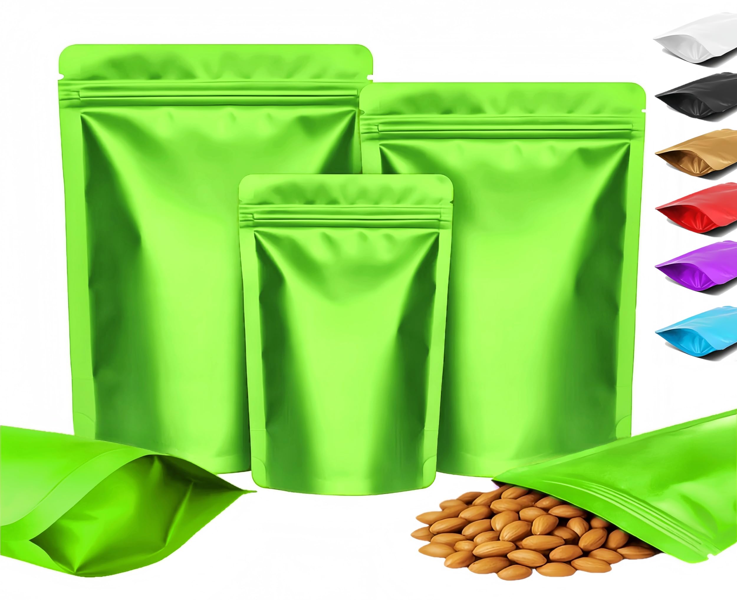 Plaphy 100Pcs Resealable Stand-up Pouches, Mylar Bags (Green, 15 x 22 cm)