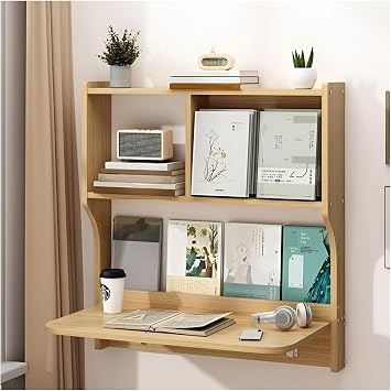 Wall Mounted Folding Drop-Leaf Table, Wall Mounted Folding Table for Small Spaces, Floating Desk for Wall, Folding Design, Installation At Will, Suitable for A Variety of ScenariosWood Color