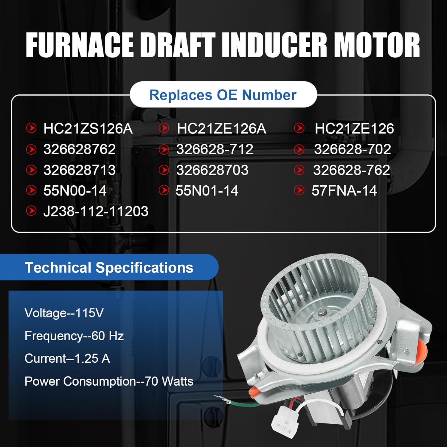 Furnace Draft Inducer/Exhaust Vent Venter Motor Compatible with Carrier Bryant Payne 326628-762 HC21ZE126A 326628762 326628-712 326628-702 and Packard 66762 with Blower Wheel and Mounting Bracket