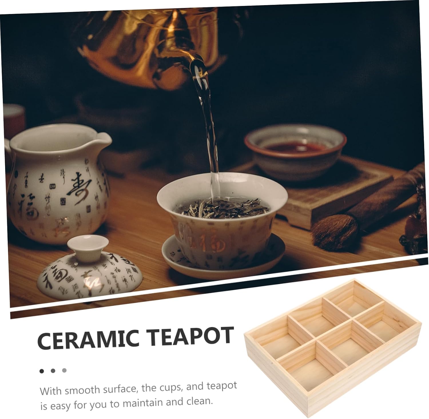 Cabilock Wooden Tea Bag Holder Storage Box for Organizing Sugar Packets and Spices Compact Tea Organizer Compartments Natural Design