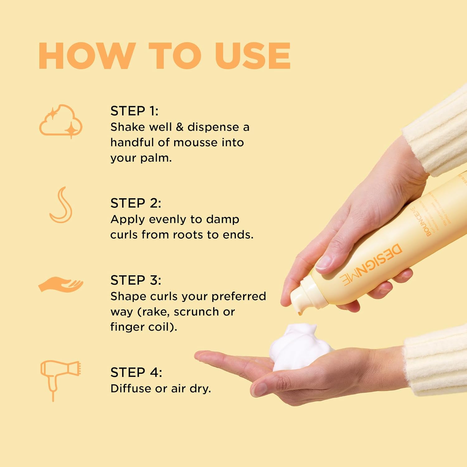 Design.Me BOUNCE.ME Curl Mousse | Lightweight Curl Defining Mousse for Wavy & Curly Hair | Frizz Control, Humidity Resistant, Alcohol-Free Mousse for Hair Styling | CGM Approved - Image 7