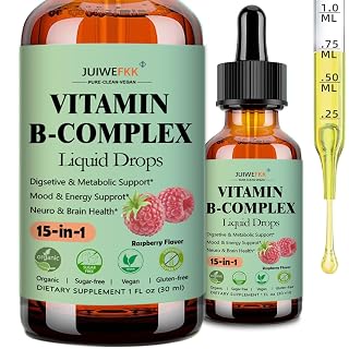Vitamin B Complex Liquid Drops for Women Men & Kids, 15-in-1 VIT B Complex with Vitamin C B12 B6 B1 Niacin Folate Magnesium for Brain Nerve Neuropathy Energy Mood Health, Sublingual B-Complex Drops - Amazon product rated Grade A