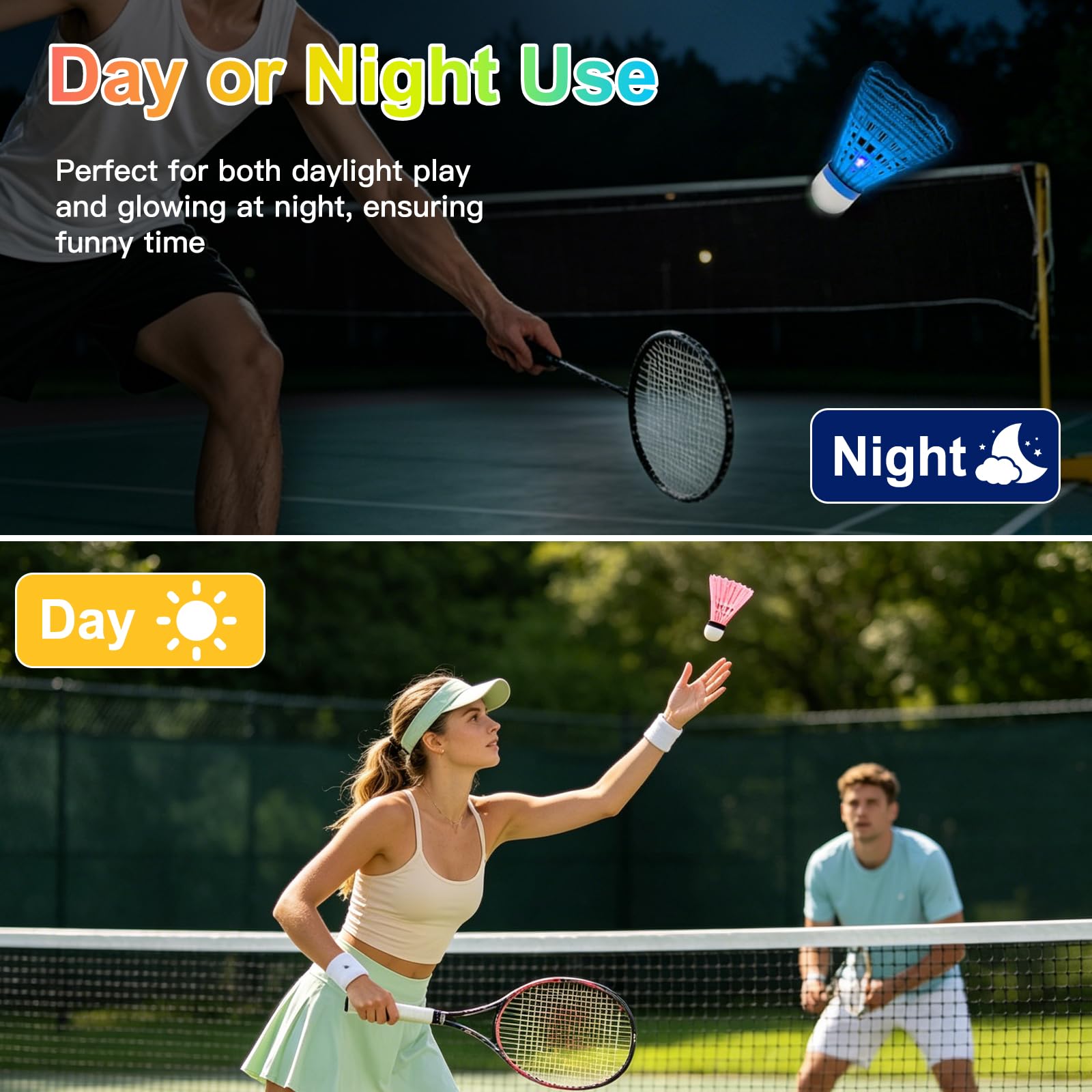12 sztuk lotek LED, świecące nylonowe piłki do badmintona, zestaw nylonowych lotek LED, do użytku wewnątrz i na zewnątrz, trwałe, do gier nocnych i sportowych