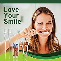 Vista 3 de 100 cepillos de dientes desechables con hilo dental envueltos individualmente, cepillo de dientes desechable de 2 colores, pasta de dientes de 0.35