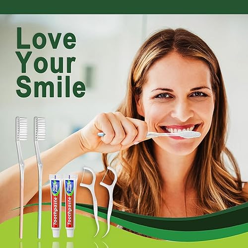 Miniatura 3 de 30 cepillos de dientes desechables con hilo dental envueltos individualmente, cepillo de dientes desechable de 2 colores, pasta de dientes de 0.35
