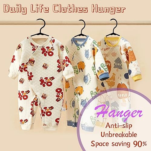 Miniatura 6 de Perchas de bebé para armario, paquete de 100 perchas de plástico negro para niños antideslizantes (negro, 100)