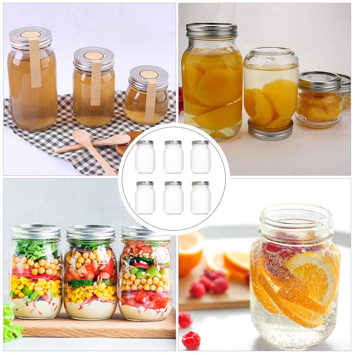 6 Stück Runde Glasaufbewahrungsbehälter 380ml mit Luftdichten Deckeln zum Lebensmittelaufbewahren Transparente Marmeladengläser für Küche und Vorrat