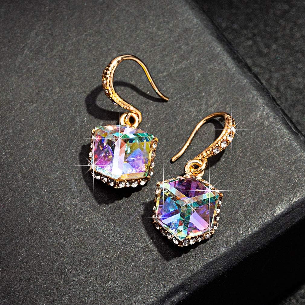 Austrian Crystal Cube Drop Dangle Earrings for Women 14K Gold Plated Hypoallergenic Jewelry - Image 3