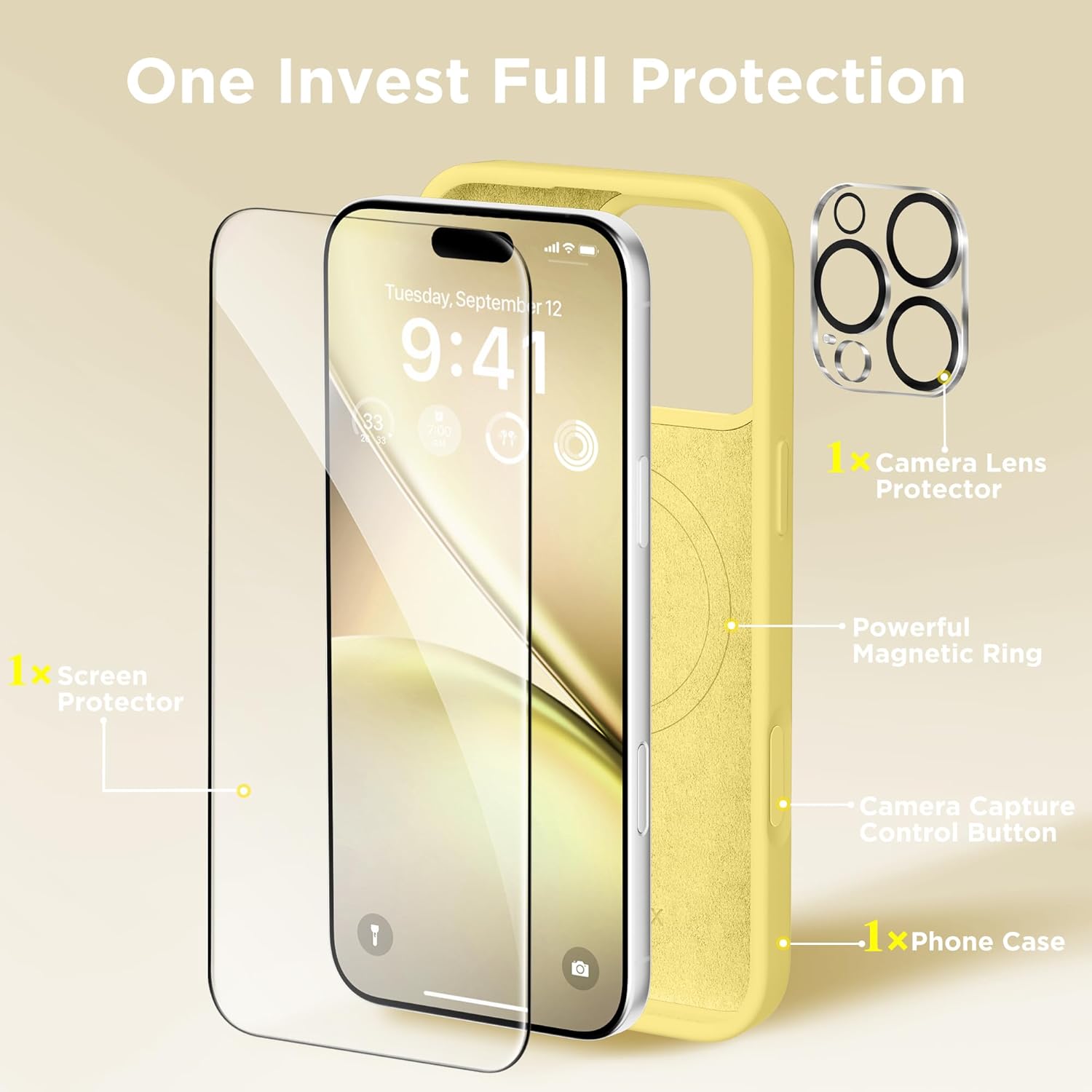 GolbinBox Magnetic for iPhone 16 Pro Max Case, Compatible with MagSafe, Screen Protector + Camera Lens Protector, Liquid Silicone Shockproof Protective Phone Case for iPhone 16 Pro Max, Yellow - Image 8