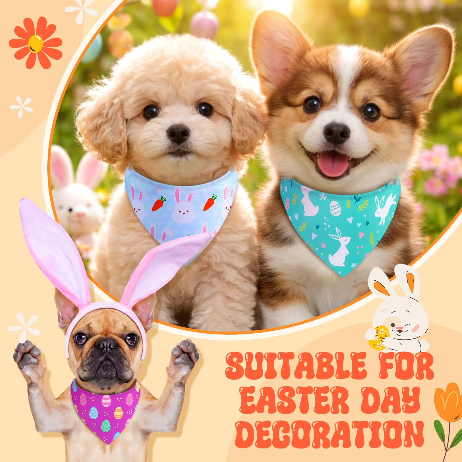 Sanwuta Lot de 100 bandanas de Pâques pour chien en vrac en forme d'œufs de lapin pour chiens, bavoirs triangulaires pour animal domestique, costume de Pâques, accessoires photo, accessoires pour
