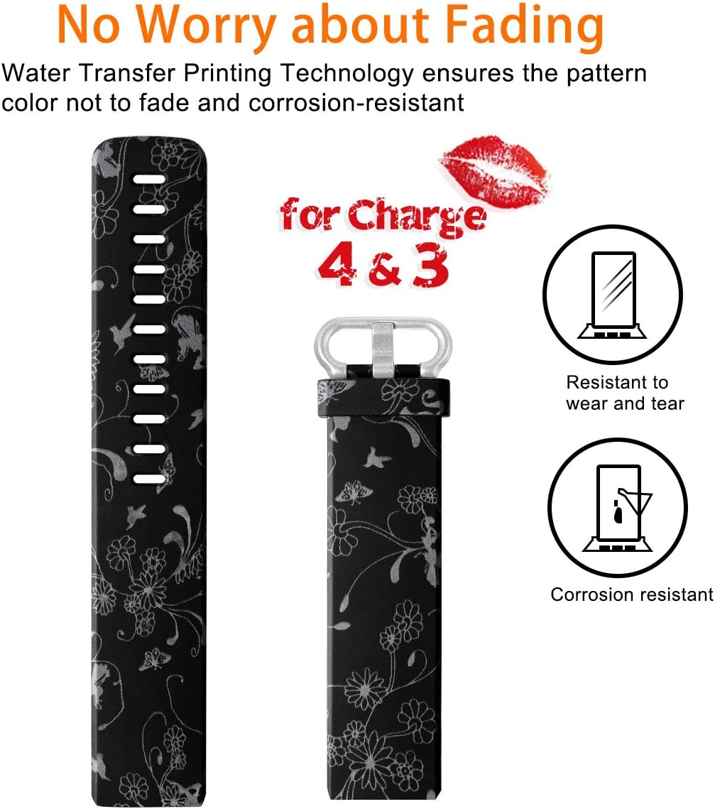 Maledan Compatible with Charge 3 Bands, Water Resistant Breathable Strap Wristbands Compatible with Charge 4/Charge 3/Charge 3 SE Fitness Activity Tracker, Flower Fairy, Small