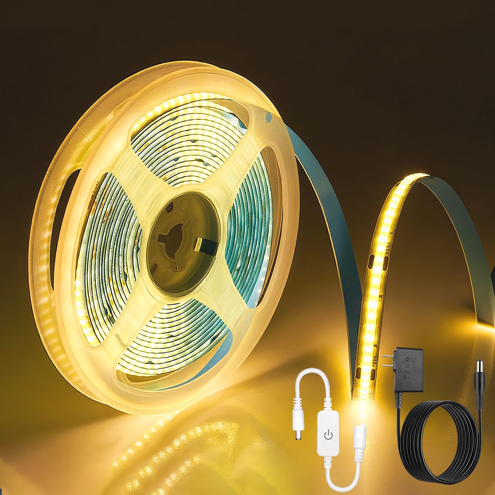 COB LED Strip Light 24V, 16.4ft Touch Dimmable LED Light Strip, High Density Flexible Warm Tape Lights, CRI90+ LED Lighting for Backlighting for TV, Bedroom, Cabinet, Indoor Decor