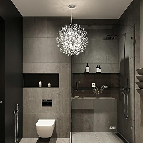 Miniatura 6 de Qamra - Lámpara de araña de cristal de oro con 9 luces con diseño de diente de león, para comedor, dormitorio, cocina, sala de estar