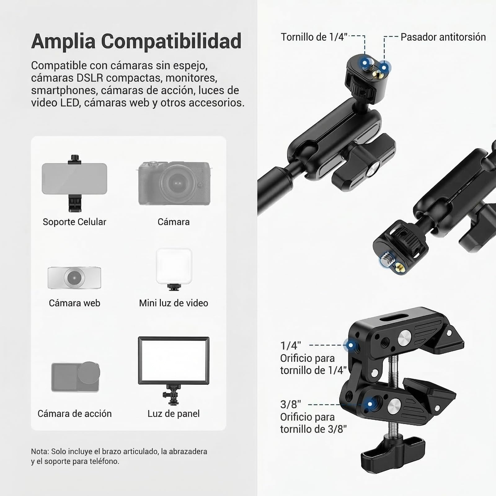 NEEWER Basics - Soporte de Mesa Magic Arm, 55 cm, Brazo micrófono Overhead Porta móvil Escritorio con roscas 1/4" 3/8" para Arri, para DSLR Action CAM Webcam Mic luz LED para ripese vídeo, UA061