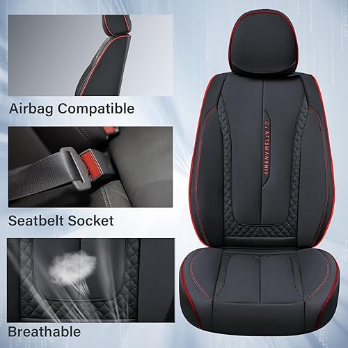Miniatura 4 de Coverado Funda de asiento de automóvil, juego completo de fundas de asiento de automóvil, fundas de asiento delantero rojo para asientos delanteros