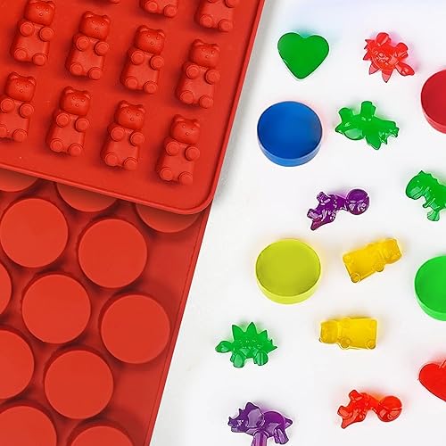 Miniatura 4 de Molde de goma de oso de silicona para gomitas de caramelo, 5 moldes de goma y chocolate para niños, incluyendo mini oso, dinosaurio, redondo,