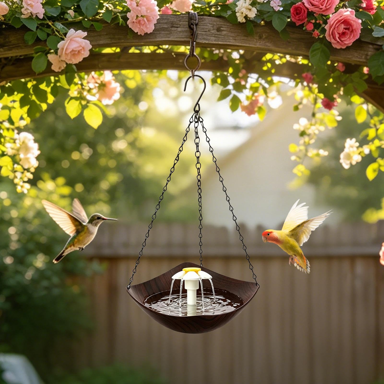 Bain d'Oiseaux pour Extérieur Mangeoire Suspendue avec Pompe Solaire | Fontaine pour Oiseaux pour Jardin, Pelouse, Parc, Arbre, Cour