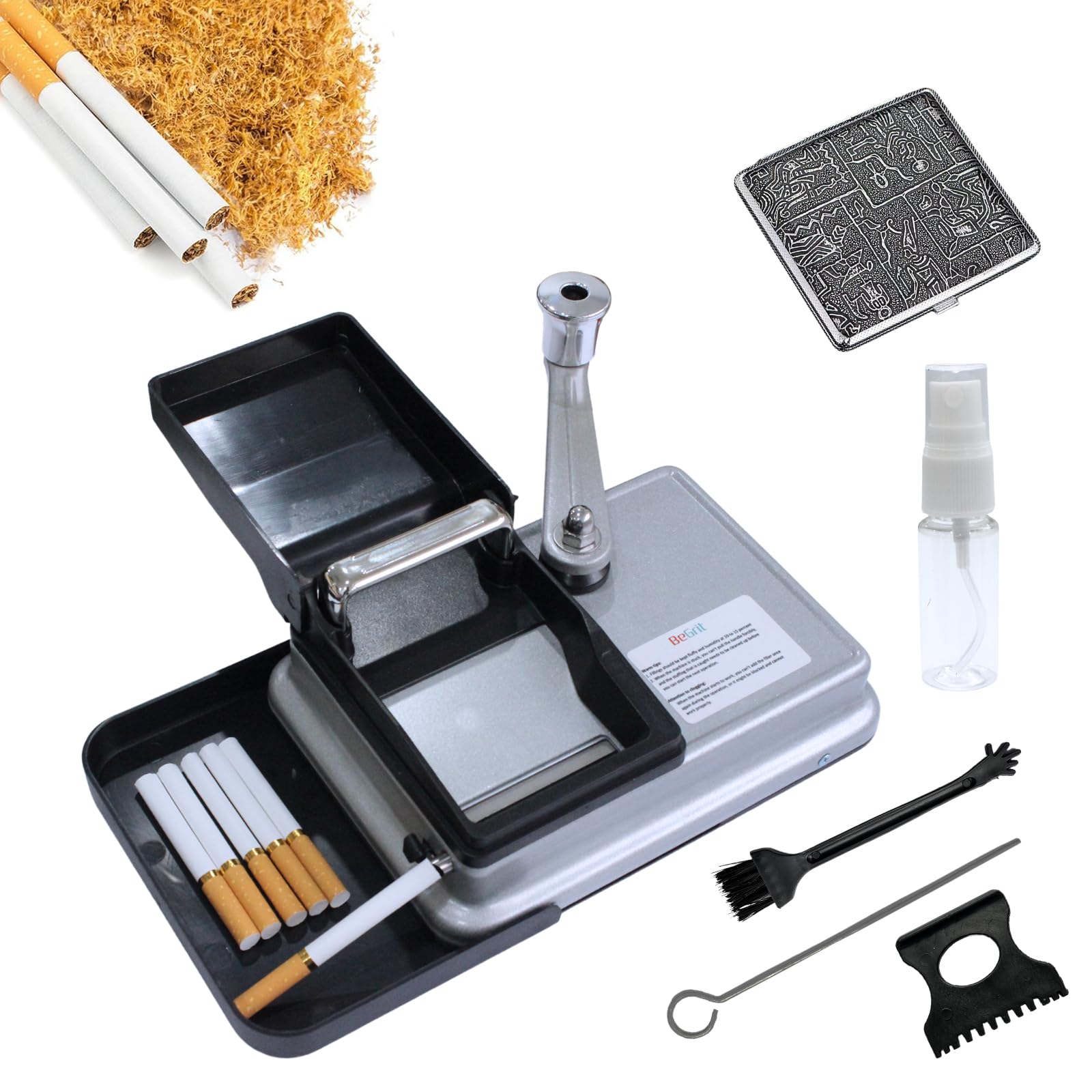 BeGrit Zigarettenstopfmaschine Stopfmaschine für Zigaretten 8mm Knopf Zigarettenstopfer Manuell drehmaschine zigaretten mit Zubehör Aufbewahrungsbox für einfache und konsistente Zigarettenherstellung
