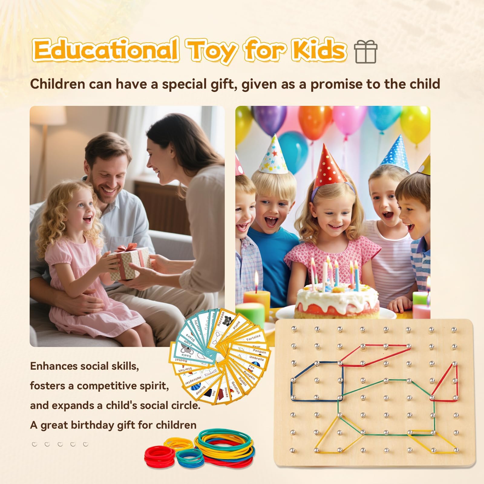 Drewniana zabawka motoryczna Geoboard, zabawka edukacyjna, kreatywna tablica geo Montessori dla szkoły podstawowej, wspiera kreatywność, Geo Brett promuje myślenie przestrzenne, zabawka