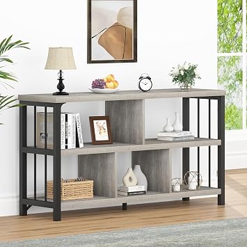 HSH Grey Entryway Table with Shelf, 47 in Sofa Table Behind Couch for Living Room, 3 Tier Console Tables with Storage for Entrance, Wood Metal Foyer Hallway Table, Light Grey Oak, 47 Inch