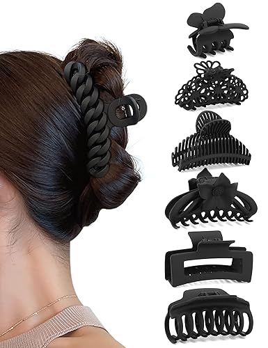 Pinzas para el cabello para mujer, 7 piezas de diferentes tamaños y estilos, pinzas negras para cabello grueso, cabello fino