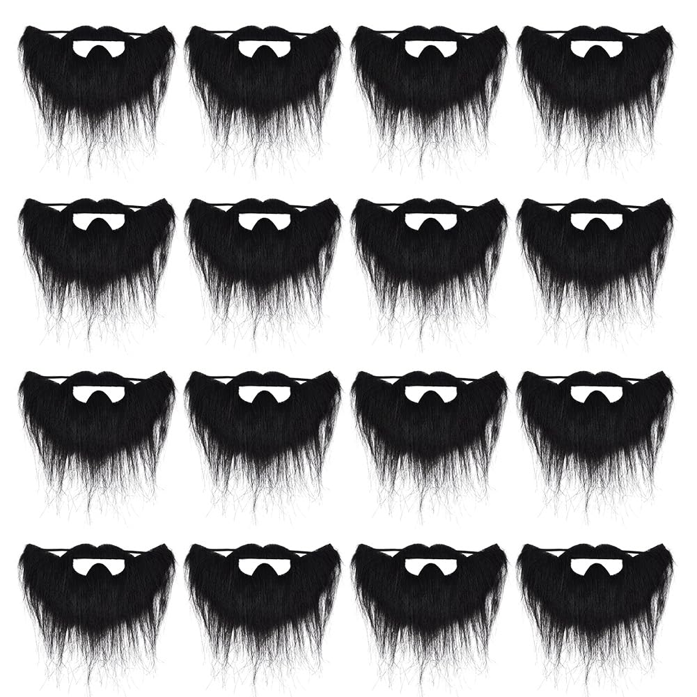 GOMAKERER 24 Pcs Fake Beards, Halloween Funny Fake Mustaches Black Costume Beard with Elastic Rope for Masquerade Cosplay