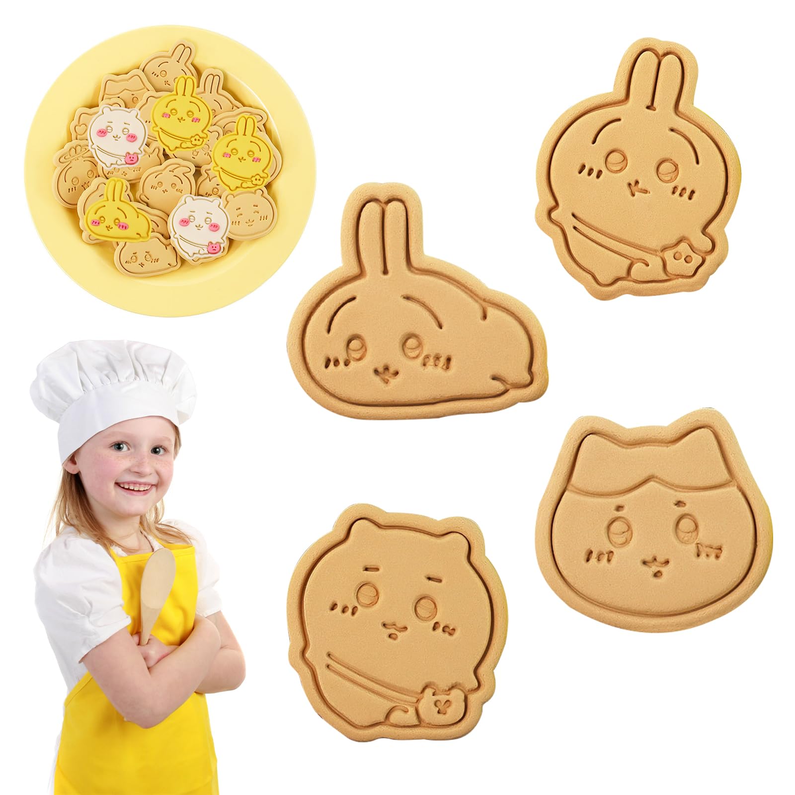 4点セット ちいかわ クッキー型 うさぎ ハチワレ 子供 クッキー型抜き ビスケットDIY焼き型 製菓用品 手作り 可愛い 菓子型 ビスケットのベーキング用品 景品 お弁当 製菓道具 祝日 誕生日 プレゼント
