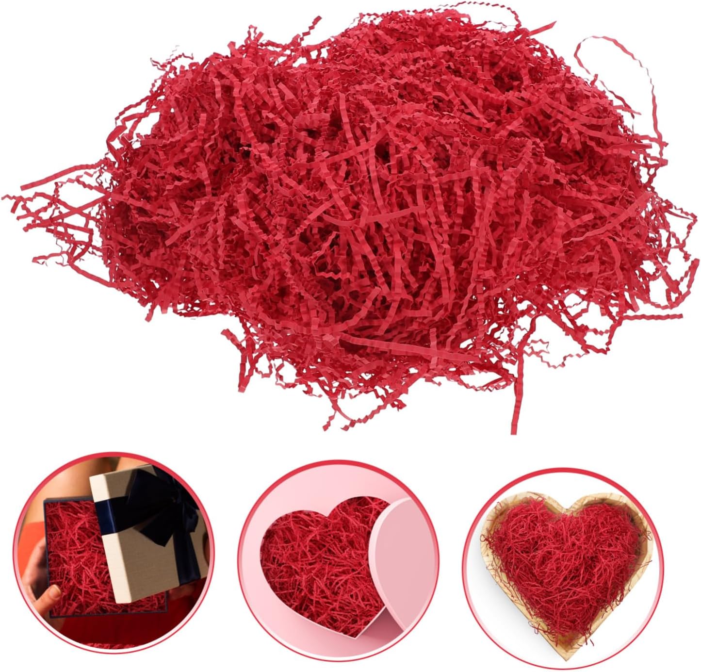 Red Crinkle Paper Filler for Box Packaging, Xmas Valentines Gift Wrapping