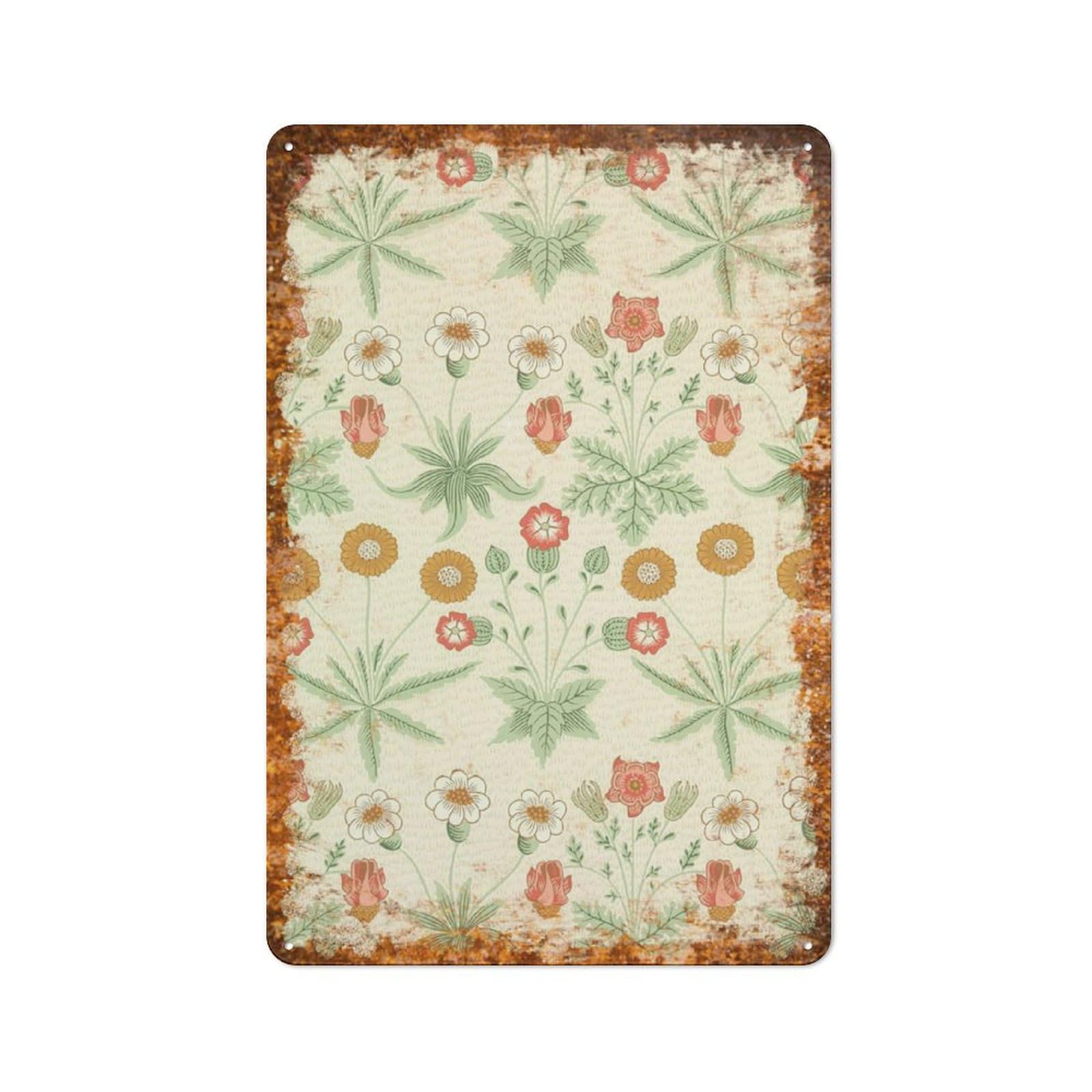 Peiyeety A003 Metal Tin Sign Retro Distressed Vintage Rustic Metal Floral Botanical Pattern Wall Art Decor For Home Kitchen Bedroom Bathroom Farmhouse Living Room 6X8 Inch