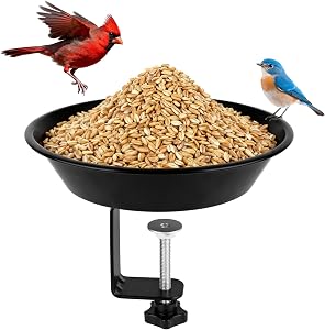 Balcony Bird Feeder for Deck Railing, Deck Mounted with Seed Tray for Outdoors, Adjustable Heavy Duty Sturdy Steel, BOLITE Garden Decoration, Black, Gifts for Men Women